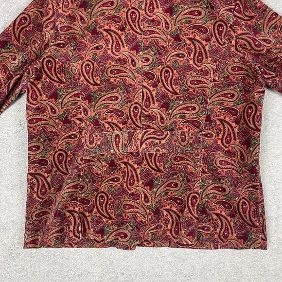 Christopher & Banks Jacket Womens Medium Red Paisley Corduroy Button Up Trucker - Picture 10 of 16